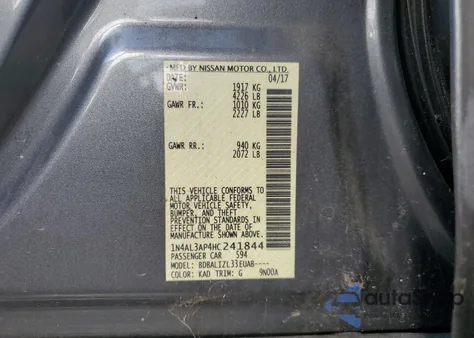 2017 Nissan Altima 2.5 from USA, damaged, VIN 1N4AL3AP4HC241844